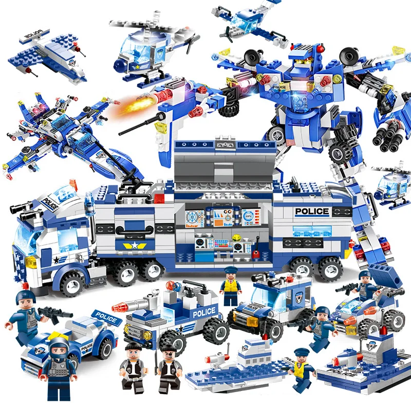 

725pcs 825pcs Upgrade 8 IN 1 Robot Aircraft Car City Police Series Legoings Building Blocks Toy Kit DIY Educational Children