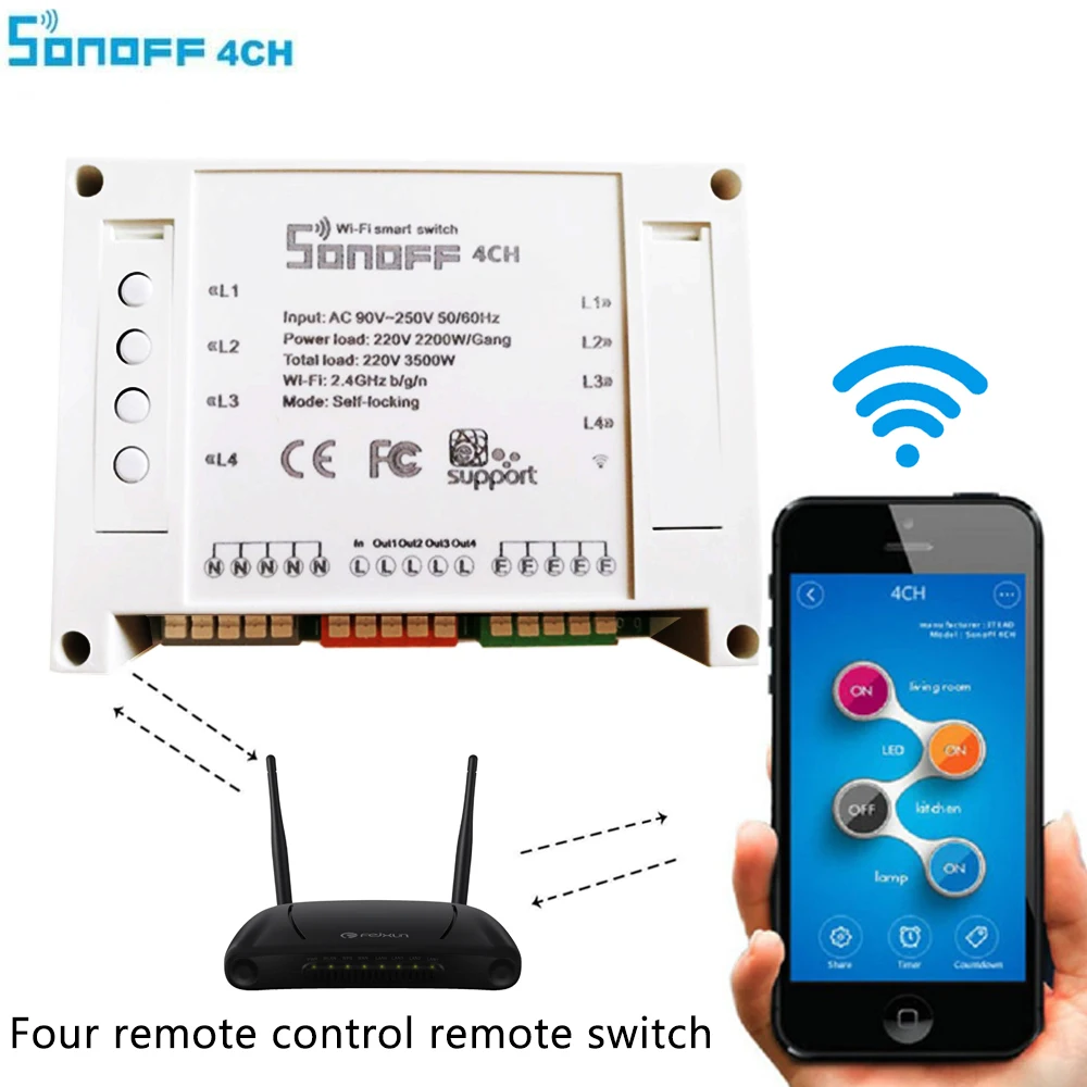 Sonoff 4CH Itead 4 Каналы умный дом дистанционное управление беспроводной модули