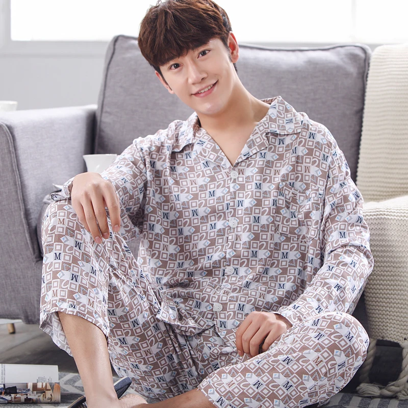 

Men Pajama Set 100% Cotton Striped Turn-down Collar Pijama Men Two Pieces Sleepwear Male Pyjamas Plus Size L-3X Home Clothes