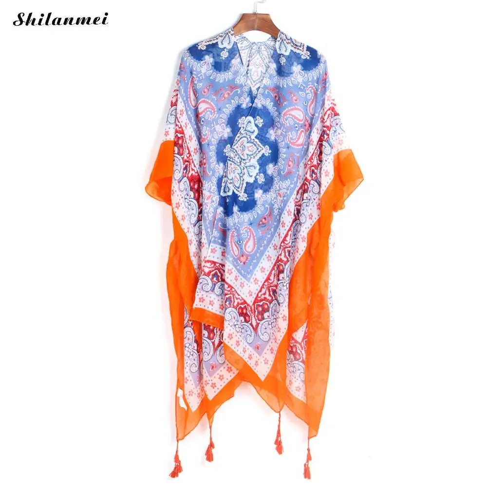 orange Women Cover Up Beach Dress Tunic Pareo Kaftan Beach Bathing Suit