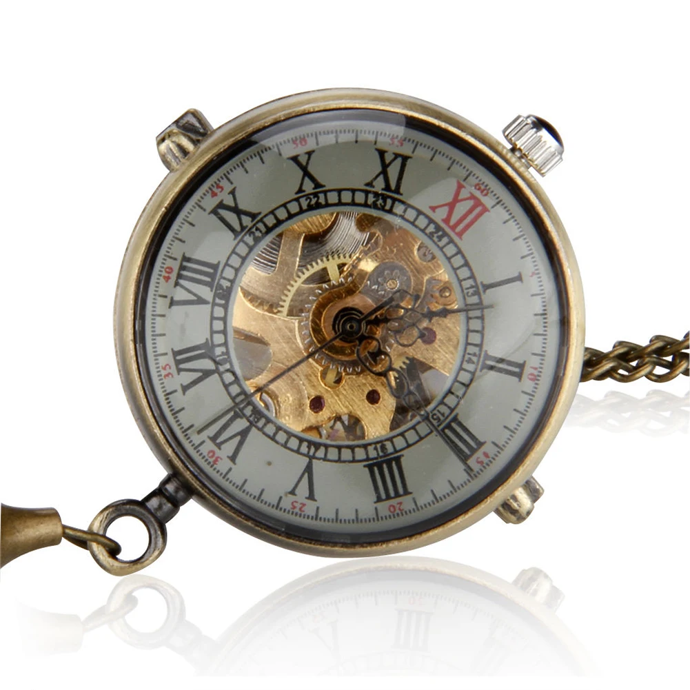 Практичный унисекс Ретро хрустальный шар механическое ожерелье кулон карманные часы
