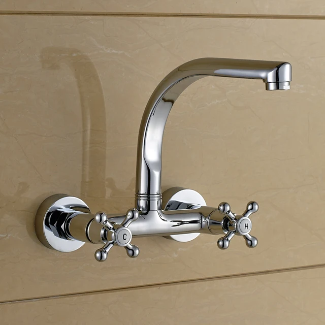 Best Offers Kitchen Faucet High Quality Chrome Brass Water Tap Mixer Wall Mounted Dual Handle Rotation Spray Torneira Cozinha AG-0698 Best Offers Kitchen Faucet High Quality Chrome Brass Water Tap Mixer Wall Mounted Dual Handle Rotation Spray Torneira Cozinha AG-0698