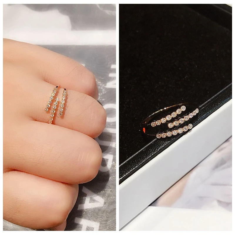 High Quality Micro Paved Cubic Zirconia Ring for Women Multilayer Opening Design Rose Gold Color