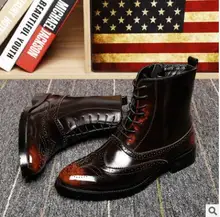 The new 2017 vintage brock male Martin boots boots leisure British pointed lace-up boots high tide to help men’s boots