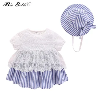 

Newborn Girl Short Sleeve Bodysuit With Cap Set Baby Girl Summer Lace 1 piece Body Infant Girls Fashion Clothing 0-1T 2019 New