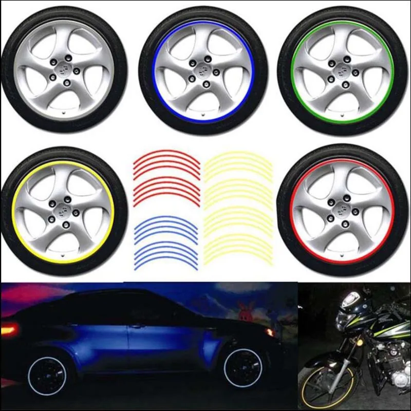 

18x Reflective Sticker Motorcycle Car Carbon Fiber Wheel Hub Tire Rims Sticker