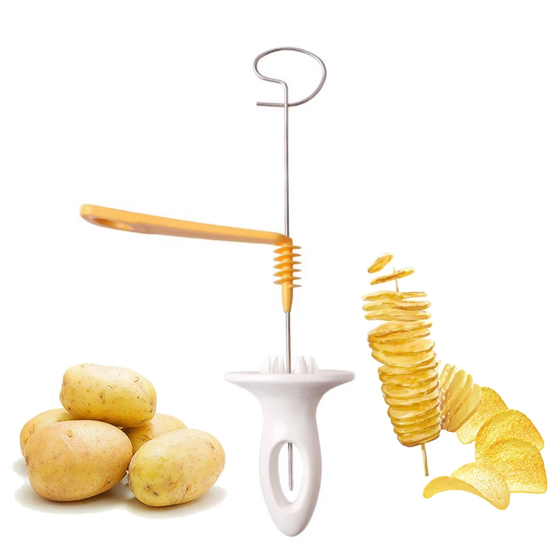

TUUTH 1PCS 3 String Rotate Potato Slicer Stainless Steel +Plastic Twisted Potato Slice Cutter Spiral DIY Manual Creative