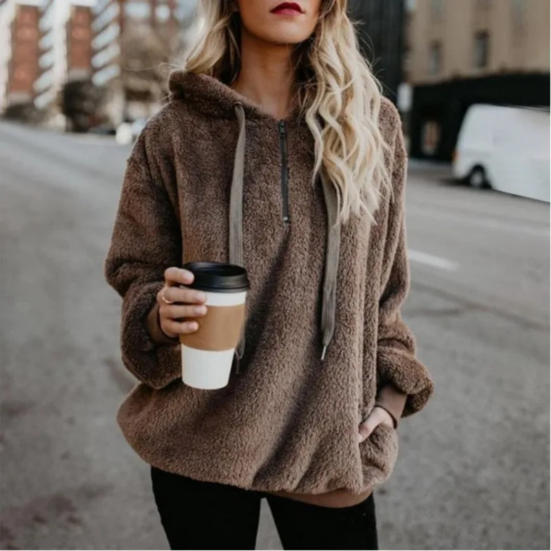 

Winter Fleece Loose Harajuku Hoodies Oversize Soft Long Sleeve Ziper Drawstring Sweatshirt With Pocket Sudaderas Para Mujer Rz*