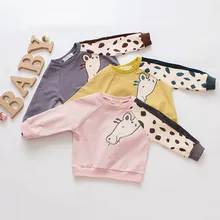 Осенний хлопковый свитер с рисунком для маленьких девочек джемпер детская одежда Подарочная рубашка с длинными рукавами с изображением жирафа