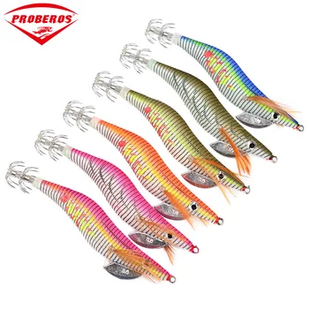 

6 Pieces 14g 12 Cm Luminous Shrimp Squid Lures 3.0# Triple Hook Squid Jig Baits with Box 6 Colors Fishing Kit