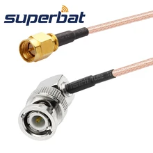 Superbat RF коаксиальный кабель SMA Прямой штекер к штекер BNC правый угол помощью соединительного кабеля RG316 30 см