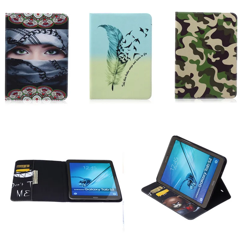 

BF  Luxury Slim PU Leather Colorful Painting Case Cards Slots Stand Cover for Samsung Galaxy Tab S2 9.7" SM-T815 T810 T813 T819C