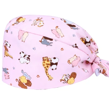 

Pink Animals Surgical Caps Women Medical Scrub Caps Hospital OR Nurse Work Hats Veterinary Tieback Skull Caps 100% Cotton Hat