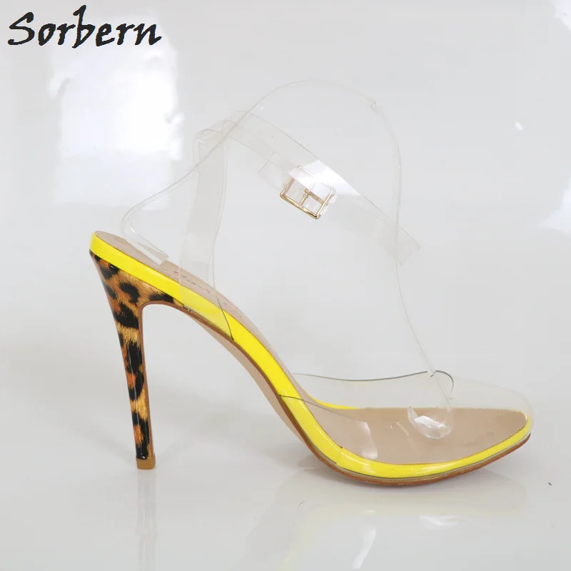 Sorbern/желтые блестящие прозрачные туфли-лодочки из ПВХ с ремешком на лодыжке; женские милые туфли с круглым носком на пятке; женские туфли на выпускной; обувь на каблуке; ; Размер 11