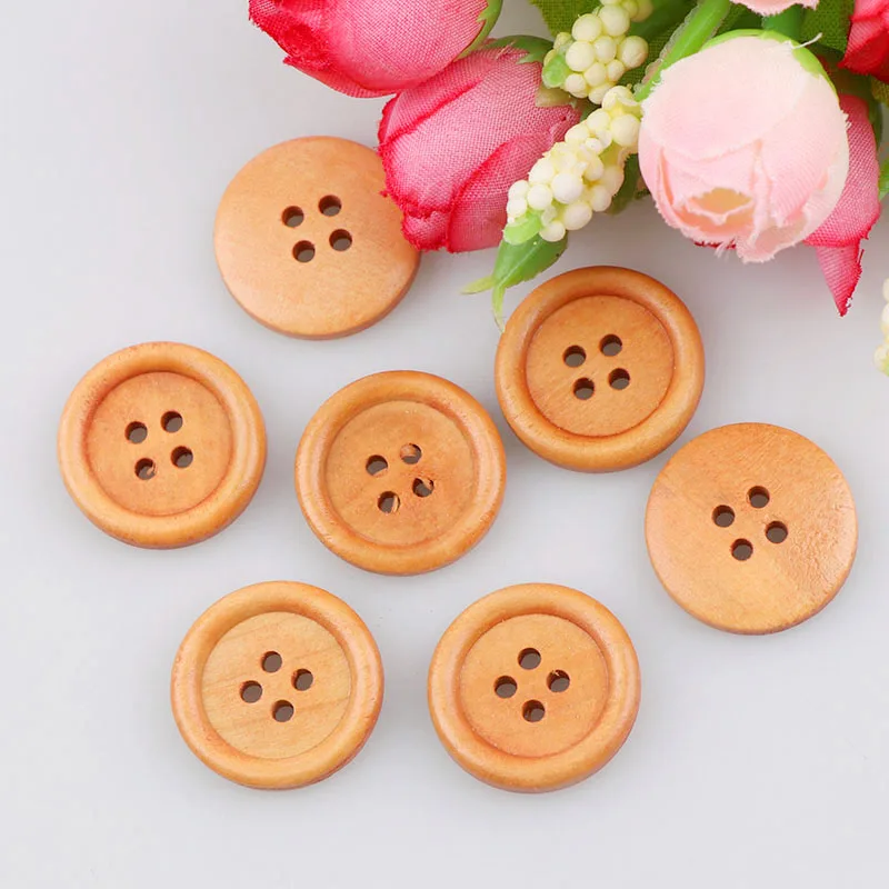 

Hot Sale Sewing Accessories Natural Wooden Buttons Sewing Scrapbooking 4 Holes Round Brown 18mm 50PCS For Clothes High Quality