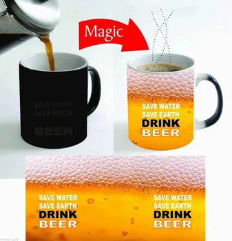

Save Water Drink Beer Mugs Coffee Cups Heating Tea Mugs Heat Transfer Heat Reval Magic Cups Travel Mug