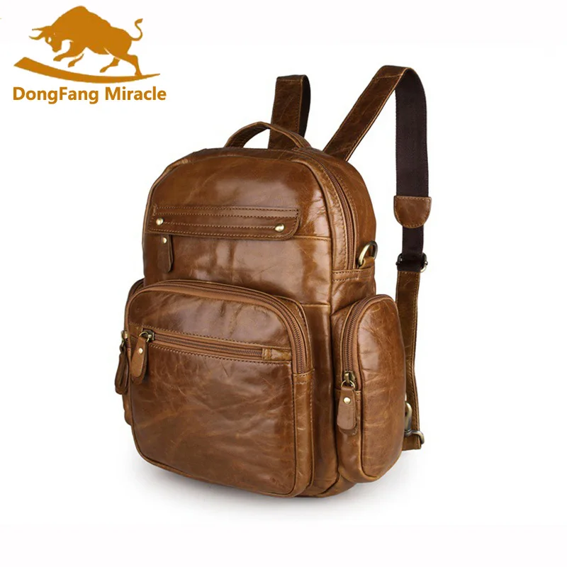 

Top Grade First Layer Cow Genuine Leather Backpack Men Laptop Bag Vintage Oil Wax Leather Backpack Women Unisex Travel Tote