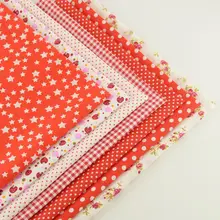 Hot Red Color Mix 7 PCS Cotton Plain Fabric Flowers/dots/check/star/strawberry Design Clothing Telas Material Home Decoration