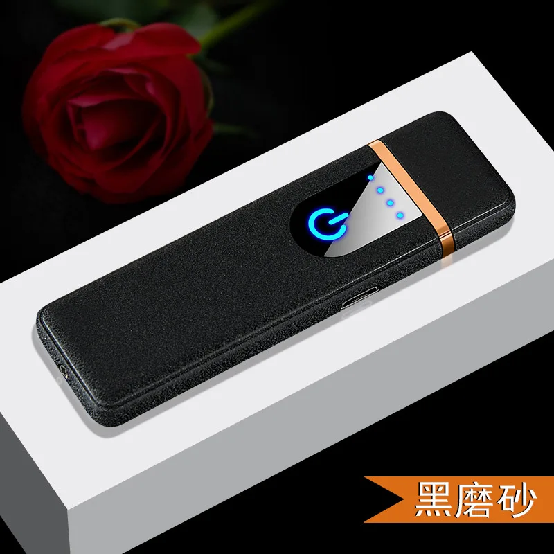 USB Перезаряжаемый сенсорный экран электронный вольфрамовый цинковый сплав прикуриватель беспламенный перезаряжаемый бурелом брикет - Цвет: black matte