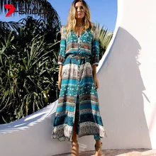 Ccibuy, женские пляжные платья в богемном стиле, цветочный принт, v-образный вырез, длинное платье, женское летнее платье размера плюс, платье макси, платья для девушек