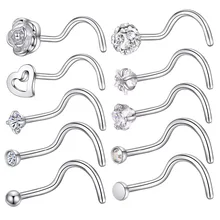 GAGABODY 20 г шпильки для носа хирургические стальные Цветочные ноздри штифты, винты Сердце Звезда кольцо для носа обруч Пирсинг для тела Сердце нос шпилька