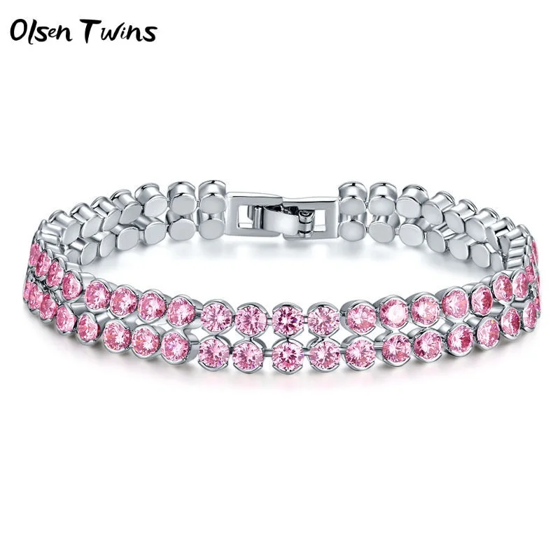 

Olsen Twins Double Row Cubic Zirconia Tennis Bracelet Pulseras Femme Silver Cuff Bracelets Bangles Dropshipping