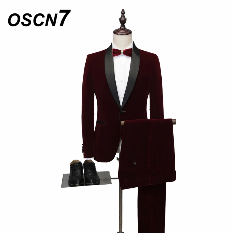 

OSCN7 Wedding Tailor Suits for Men 2 Piece Shawl Lapel Party Gentleman Custom Made Suits Slim Fit Leisure Mens Suits