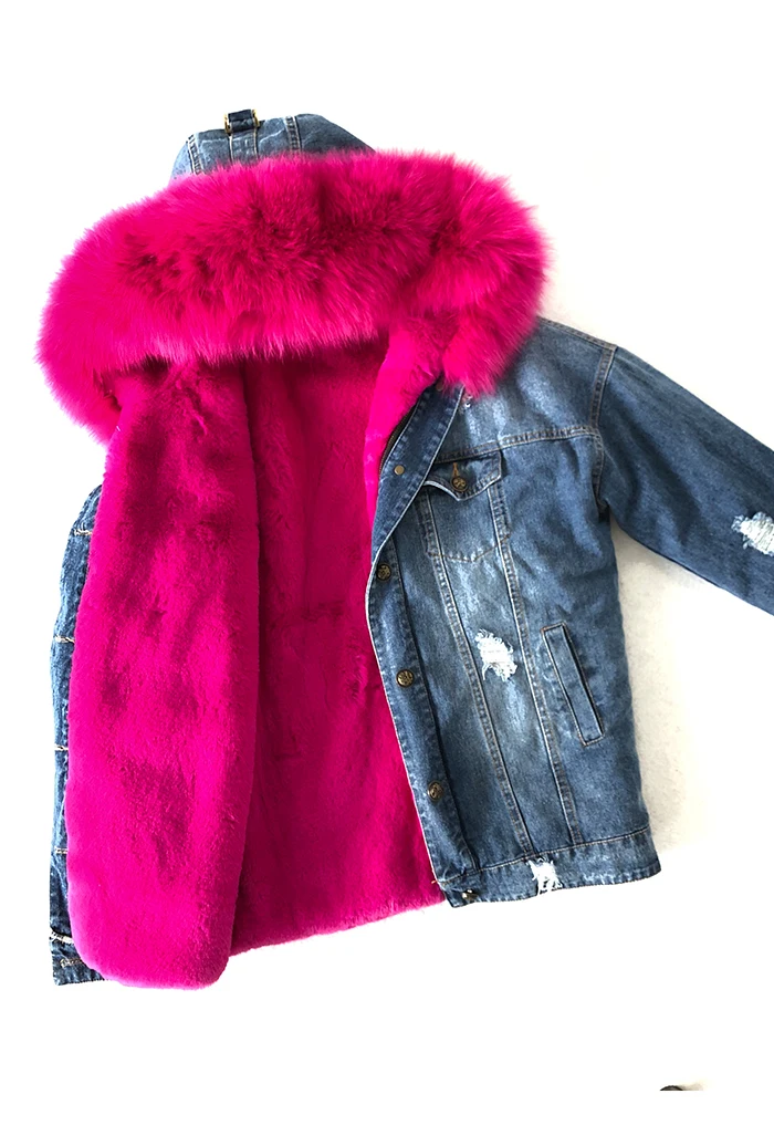 Women Denim Jacket With Fur hood Women Autumn Winter Denim Jacket Warm Upset Jacket Vintage Long Sleeve Loose Jeans Coat Outwear