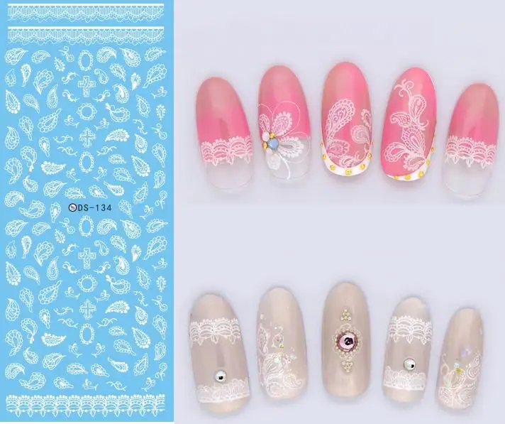 1 sheet DIY Water Transfer Nail art Stickers White Lace And Leaves DesignNail Sticker Wrap Decal Tattoo Decals Manicure