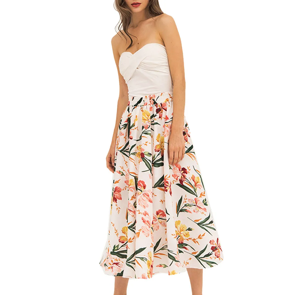 Весна Лето 2019 Повседневная модная женская богемная печатная Гибкая высокая талия a-образная юбка пляжная юбка L412A