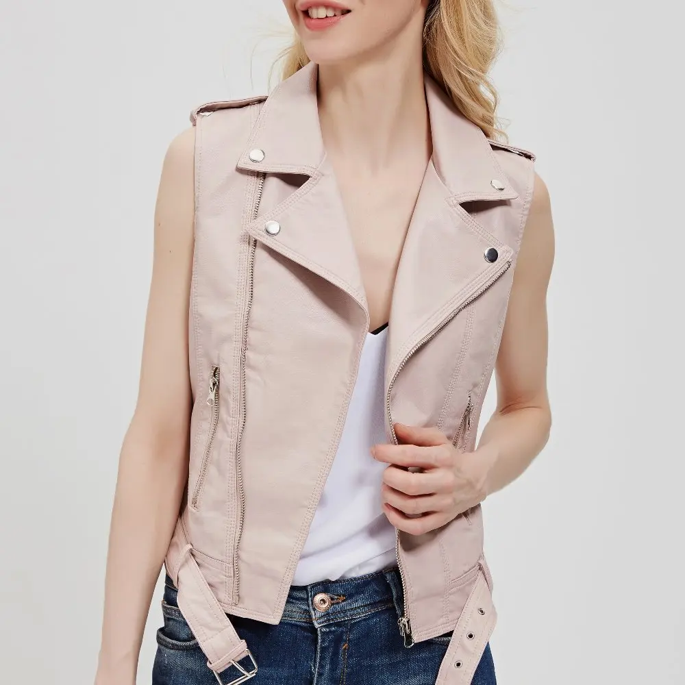 

Brand 2019 New Spring Fashion Women Short Coat Washed PU Leather Jacket New Lady Vest Zipper Sashes Size XL Outwear Pink Red