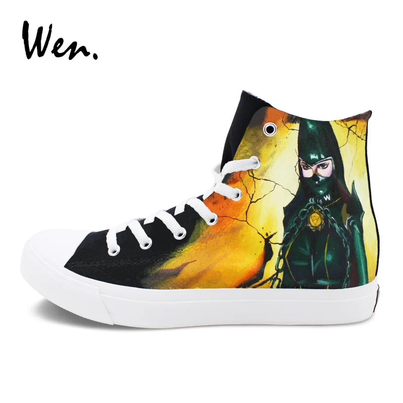 

Wen Graffiti Shoes Men Black High Top Sneakers Bayonetta And Rosa Hand Painted Canvas Shoes Women Plimsolls Espadrilles Flat