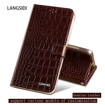 

Genuine Leather Dual card bit flip case For Xiaomi Redmi Note 2 Crocodile texture magnetic buckle Silicone inner shell phoneCase
