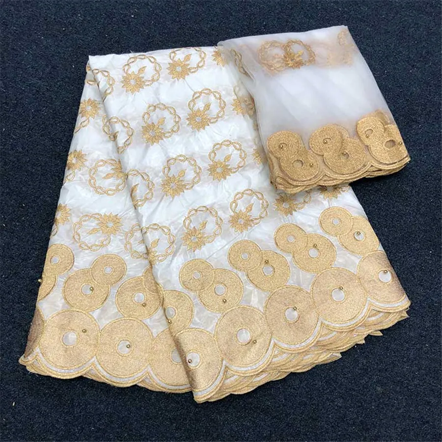 

Latest white african lace fabric fashion embroidery bazin riche getzner 2019 high quality jacquard brocade fabric 5+2yards/lot