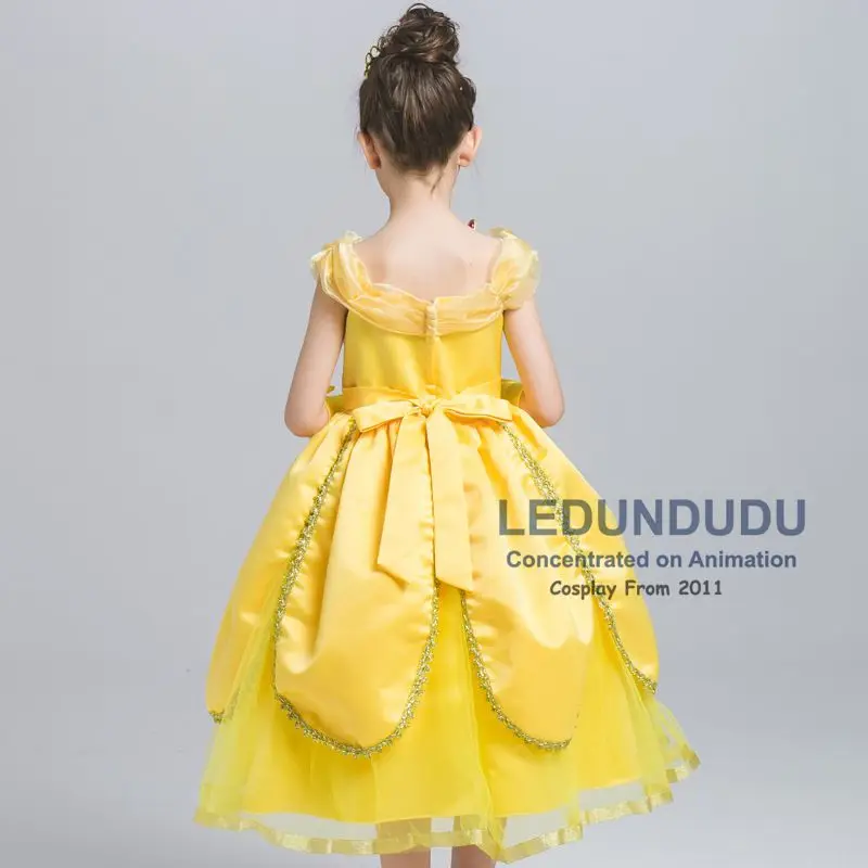 Hot Beauty and the Beast Cosplay Costume Girls Gorgeous Princess Dress Children Fancy Halloween Clothes Belle Princess Dress (1)