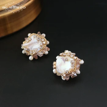 

XlentAg Natural Fresh Water Baroque Pearl Handmade Stud Earrings For Women Cute Earings Luxury Jewelry Pendientes Mujer GE0591