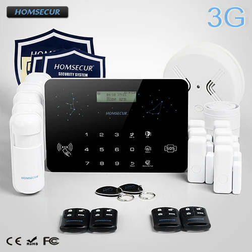 

HOMSECUR Wireless LCD 3G/Telphone Line Home Security Alarm System+Smoke Detector LC03-3G