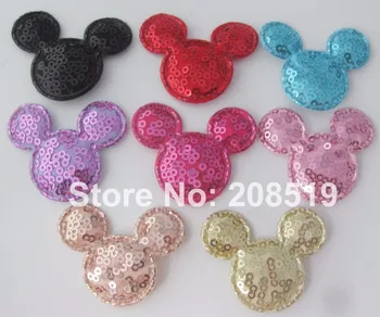 

PANNEG 40mm*50mm Padded Sequined Felt MOUSE Appliques for Mickey 120pcs Fashion accessories for hair clips