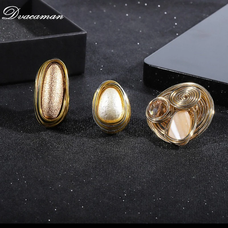 

Dvacaman Bohemain Shining Wire Spiral Big Rings for Women Vintage Metal Finger Rings Party Gifts Statement Accessories Jewelry