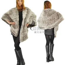 Cx-b-40 последние элегантные дамы натуральный Цвет Подлинная кролика Мех животных шаль ручной вязки
