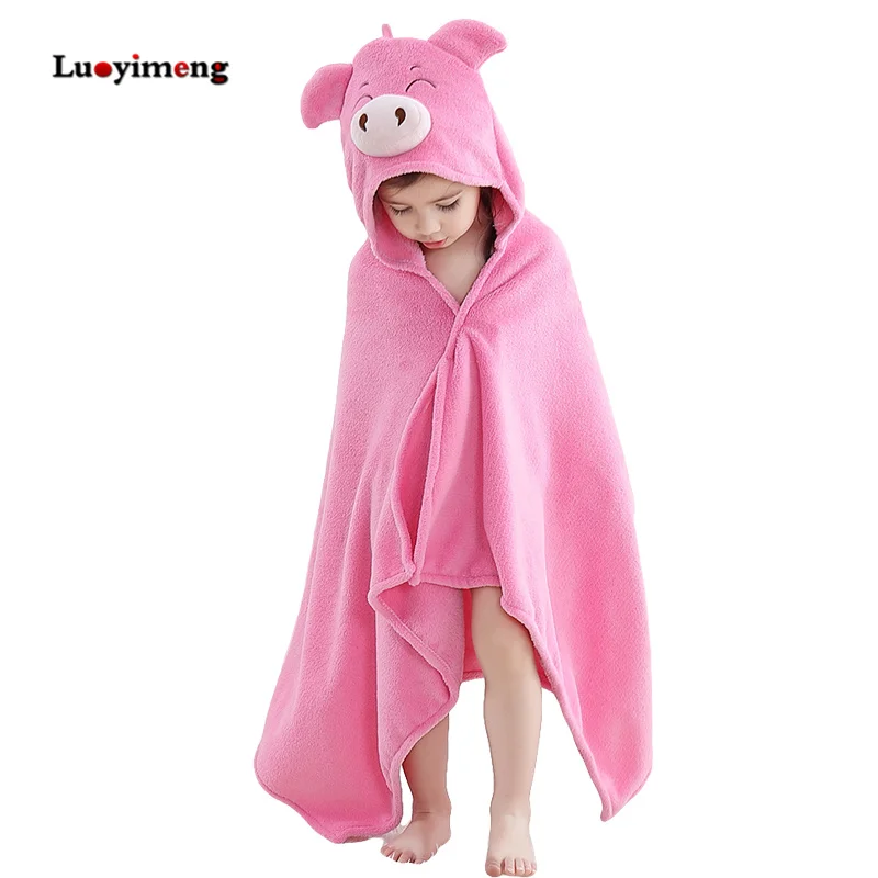 Cartoon Children's Robe Fleece Baby Bathrobe Beach Towel Hooded Kids