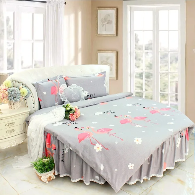 Best LACE ROUND Corner Bed Europe Orange color Flower Bedding sets Cotton Round Double Bed sheet Duvet cover Pillow case Bedskirt 17