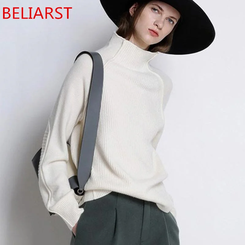 Beste BELIARST Nieuwe Herfst en Winter Kasjmier Trui Vrouwen Hoge Kraag Verdikte Pullover Losse Trui Grote Maat Gebreide Wol Shirt