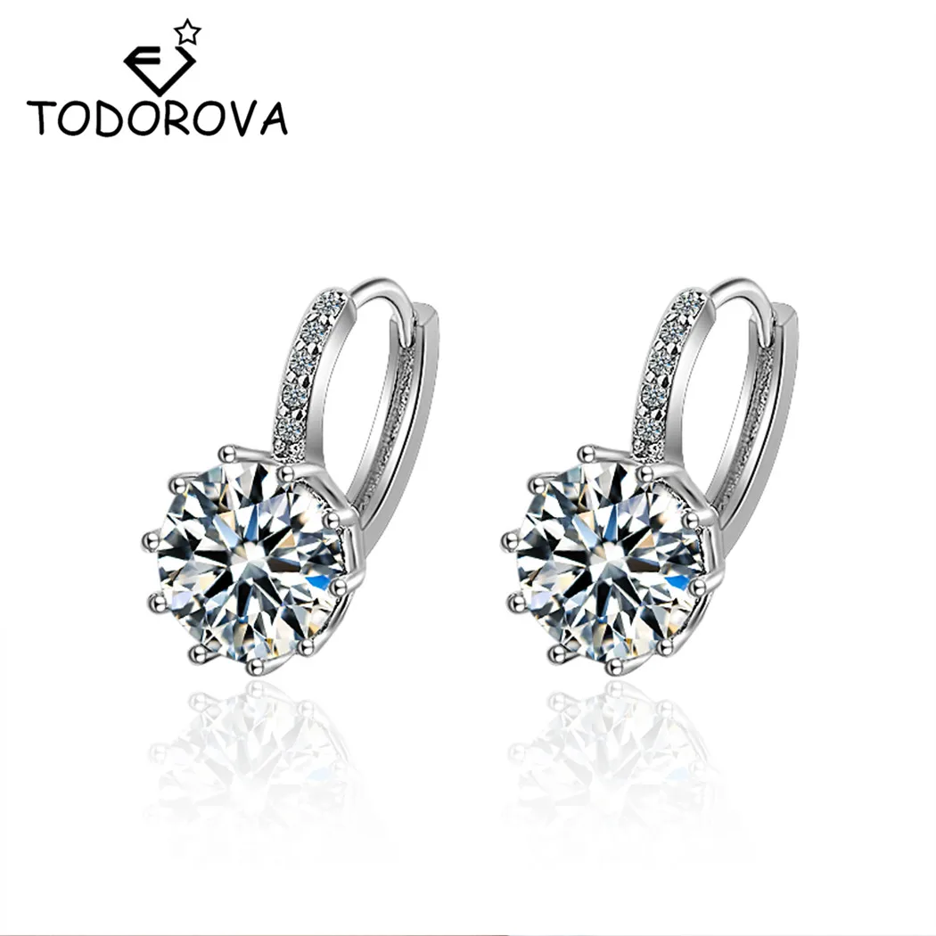 

Todorova Lady Gift Trendy Elegant Charm Silver Color Romantic Round Crystal Hoop Earrings for Women Weddings Jewelry Brinco