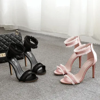 

2019 summer new tassel must be side Roman shoes stiletto wild sandals high heels women