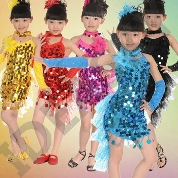 Children gril costume Latin dance clothes Cocktail Sequin flower Dance Costumes Samba Dress Latina Child Kids Girls Latin Dress