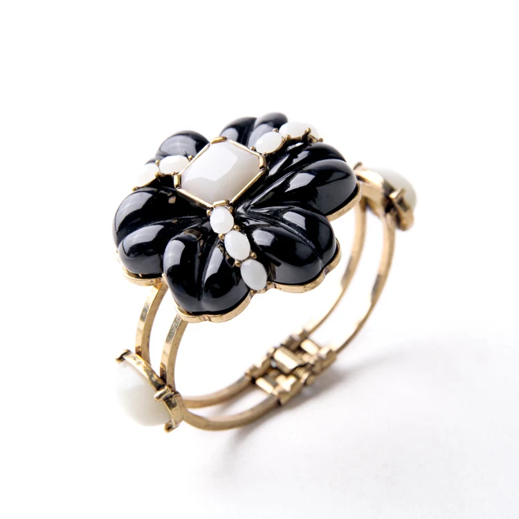 

New Fashion Statement Cuff Bangle 2015 Women Classic Big Black Flower Bracelet Bangles Masquerade Jewelry