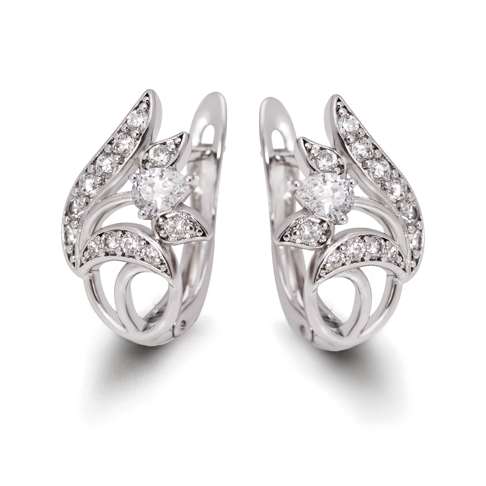 

MxGxFam Charming CZ Flowers Hoop Earrings For Women Fashion Jewelry White Gold color AAA+ Cubic Zircon Good Quality