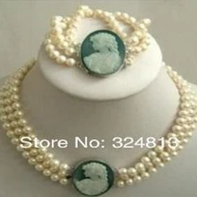 3 нити 7-8 мм белый Akoya жемчужный Камея ожерелье браслет#960