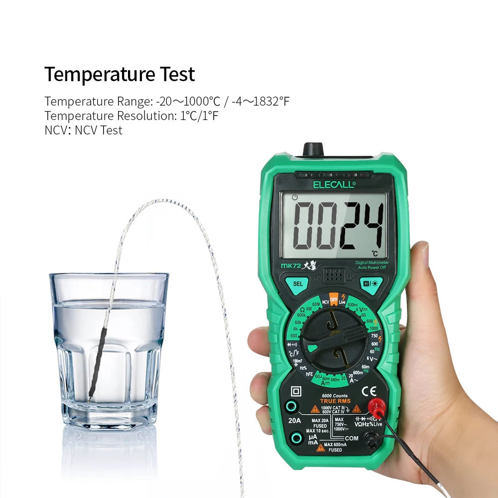 

Digital Multimeter 6000 Counts AC/DC Voltage Current Resistance Capacitance Frequency Continuity Test Diode Tester Backlight LCD